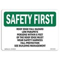 Signmission OSHA Sign, Roof Edge Fall Hazard Low Parapets Persons, 7in X 5in Decal, 7" W, 5" H, Landscape OS-SF-D-57-L-10728